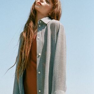 POL Checked Button-Down Shirt in Black and White